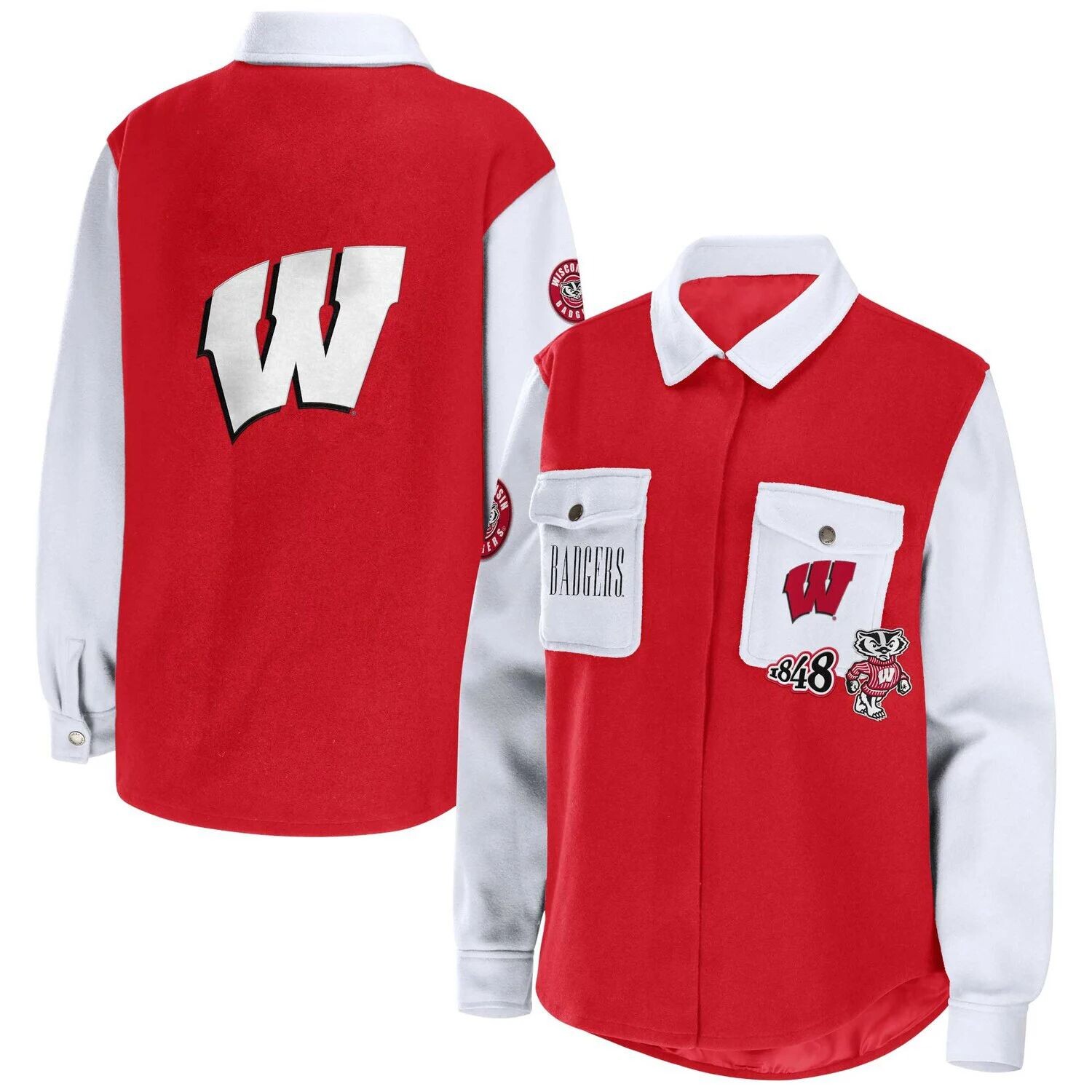 

Женская одежда Erin Эндрюс Красная куртка-рубашка на пуговицах Wisconsin Badgers, Красный