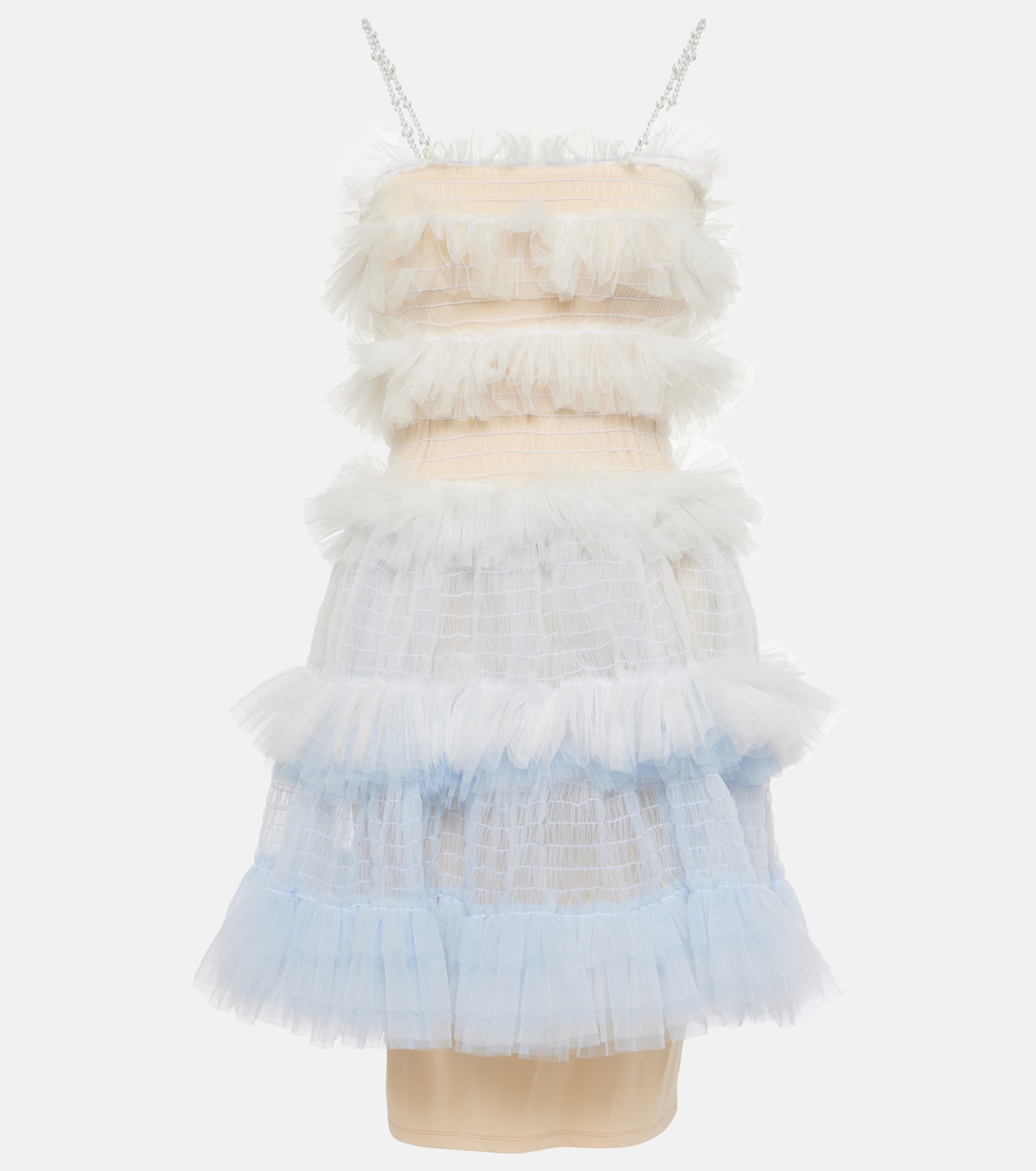 Мини-платье из прозрачного тюля с оборками Susan Fang, белый