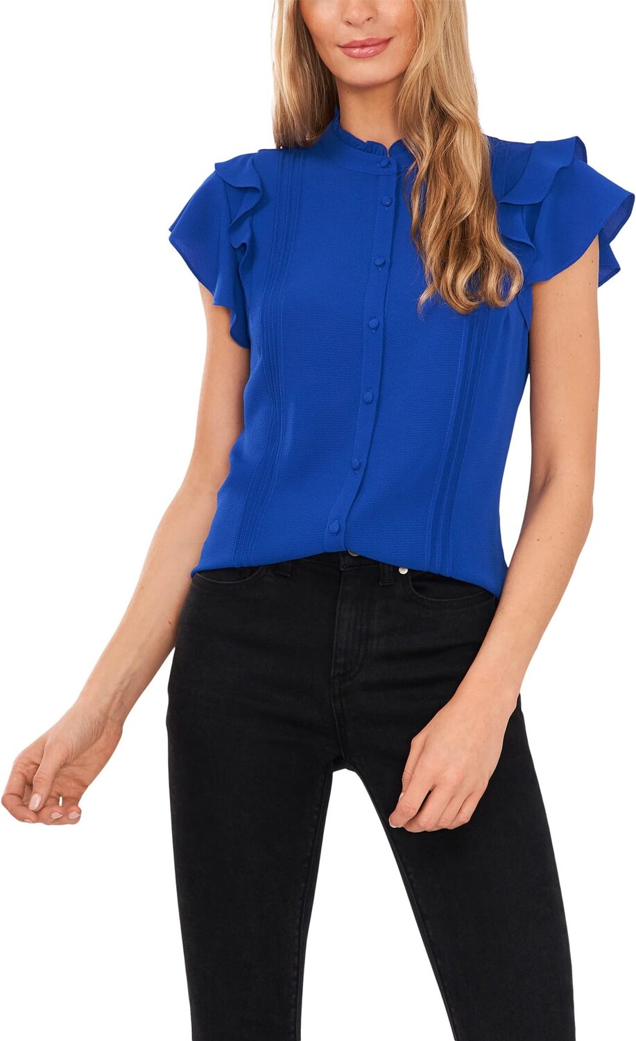 

Блузка с короткими рукавами и рюшами CeCe, цвет Deep Royal Blue