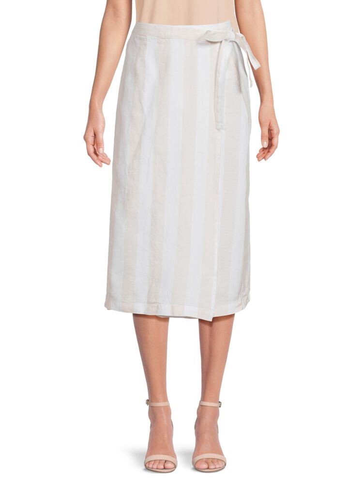 

Полосатая льняная юбка миди с запахом Saks Fifth Avenue, цвет Natural White