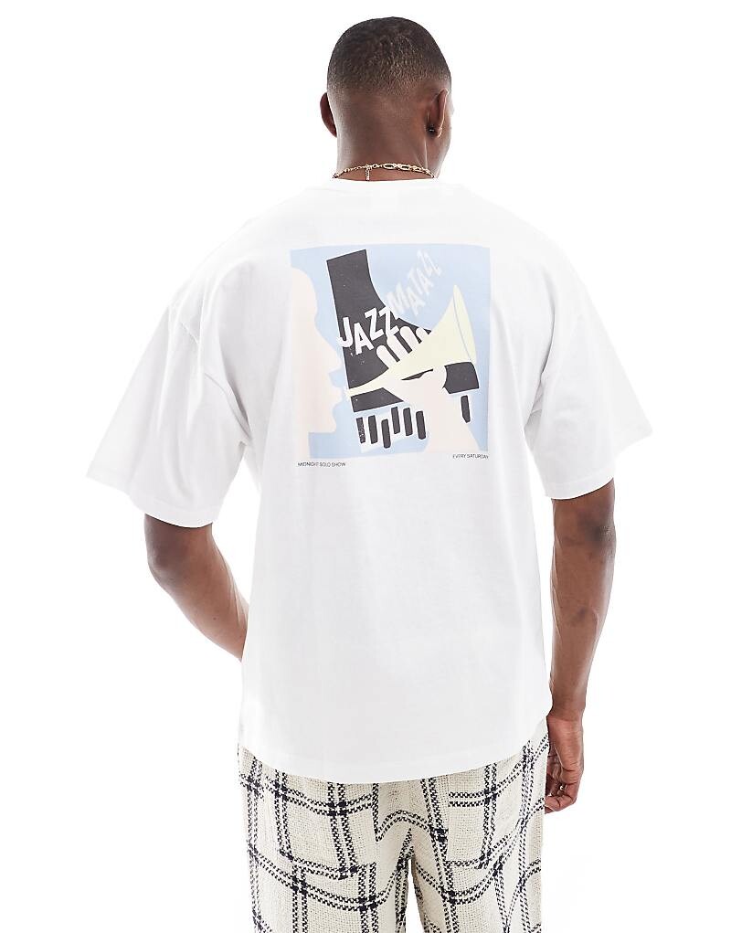 

Selected Homme – White>Футболка Super oversize с джазовым принтом на спине