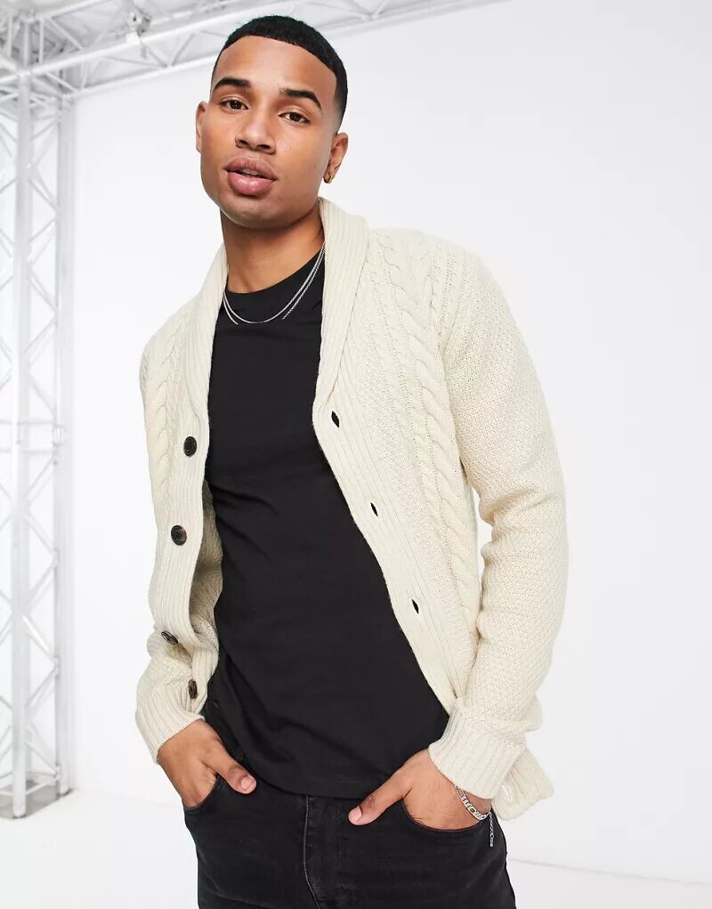 

Овсяный кардиган косой вязки Jack & Jones