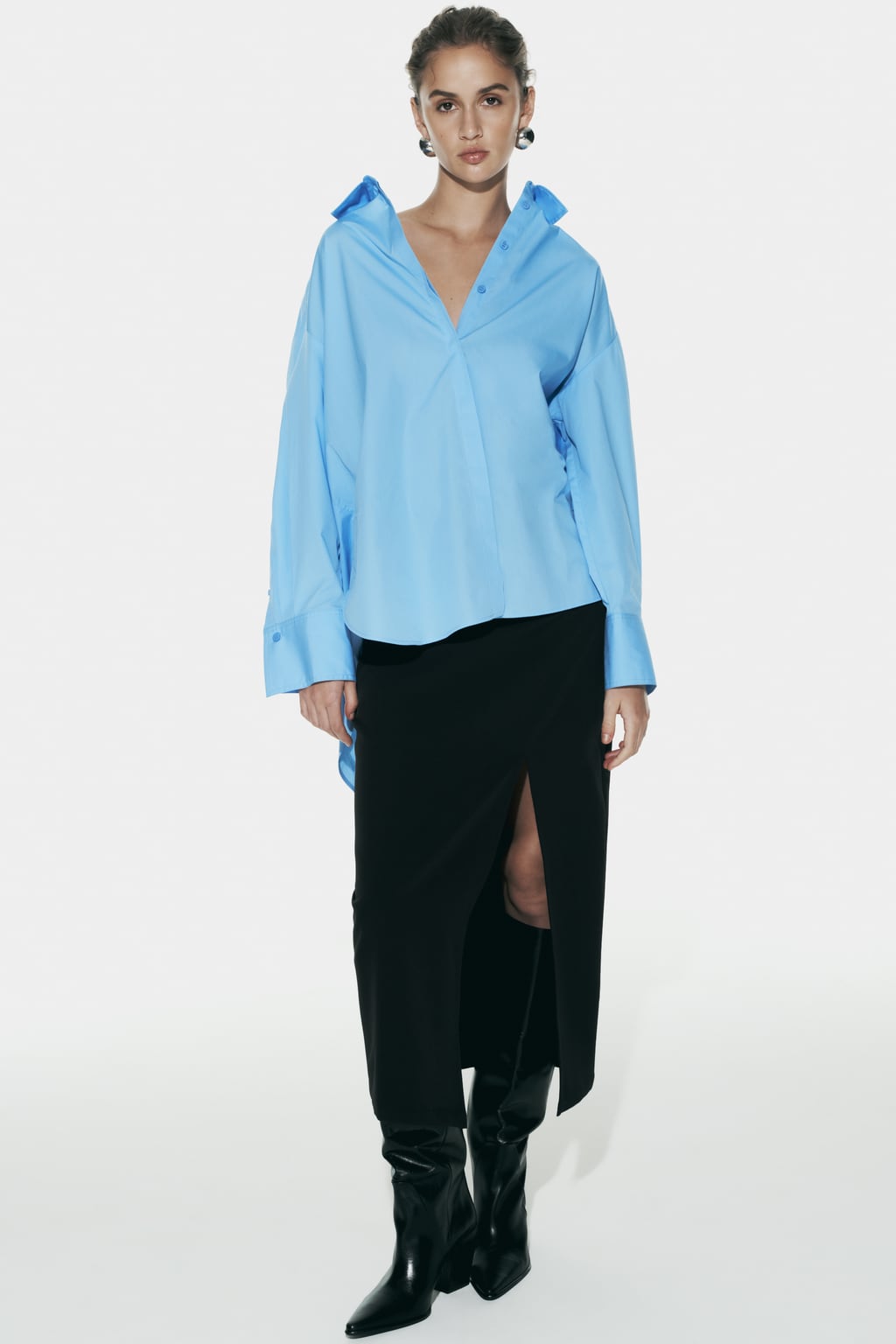 

Рубашка из поплина оверсайз ZARA, синий