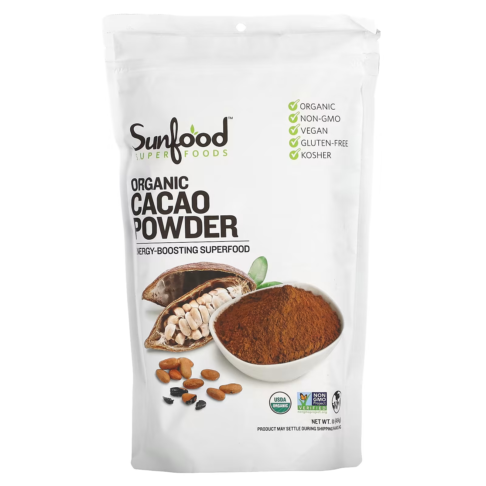 Органический какао-порошок Sunfood, 1 фунт (454 г)