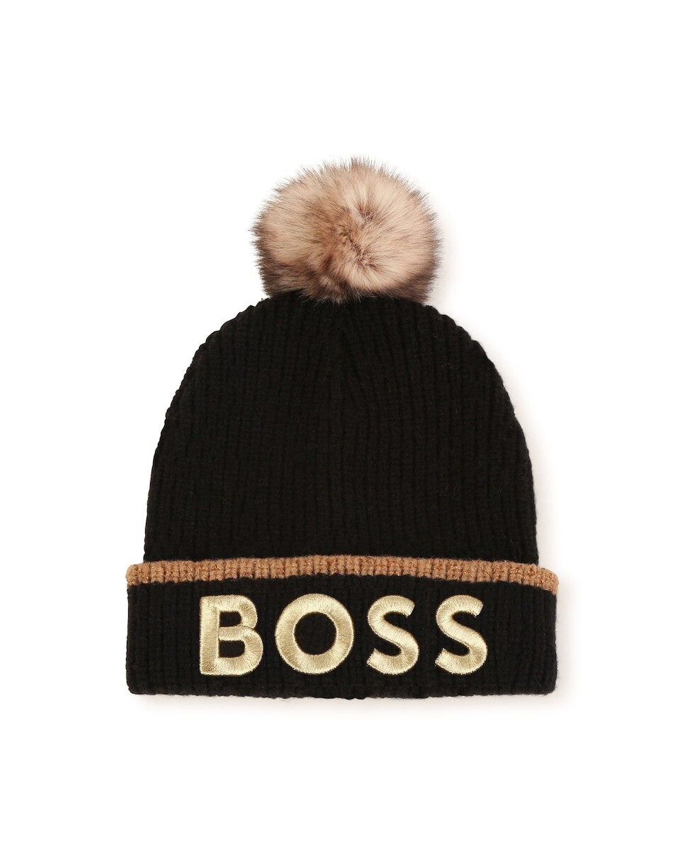 

Шапка для девочки с помпоном и металлизированной деталью BOSS Kidswear, белый