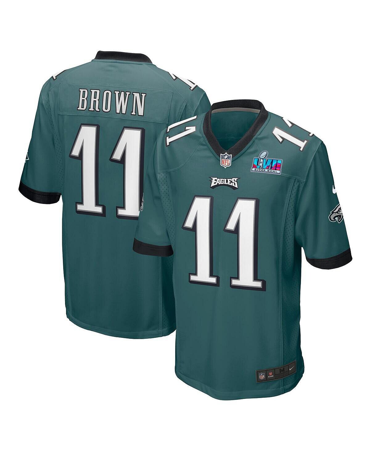 

Мужской A.J. Коричневый Midnight Green Philadelphia Eagles Super Bowl LVII - игровая футболка с нашивкой Nike