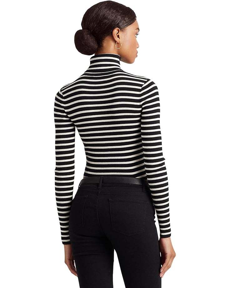 Свитер LAUREN Ralph Lauren Striped Cotton-Blend Turtleneck Sweater, цвет Polo Black/Mascarpone Cream