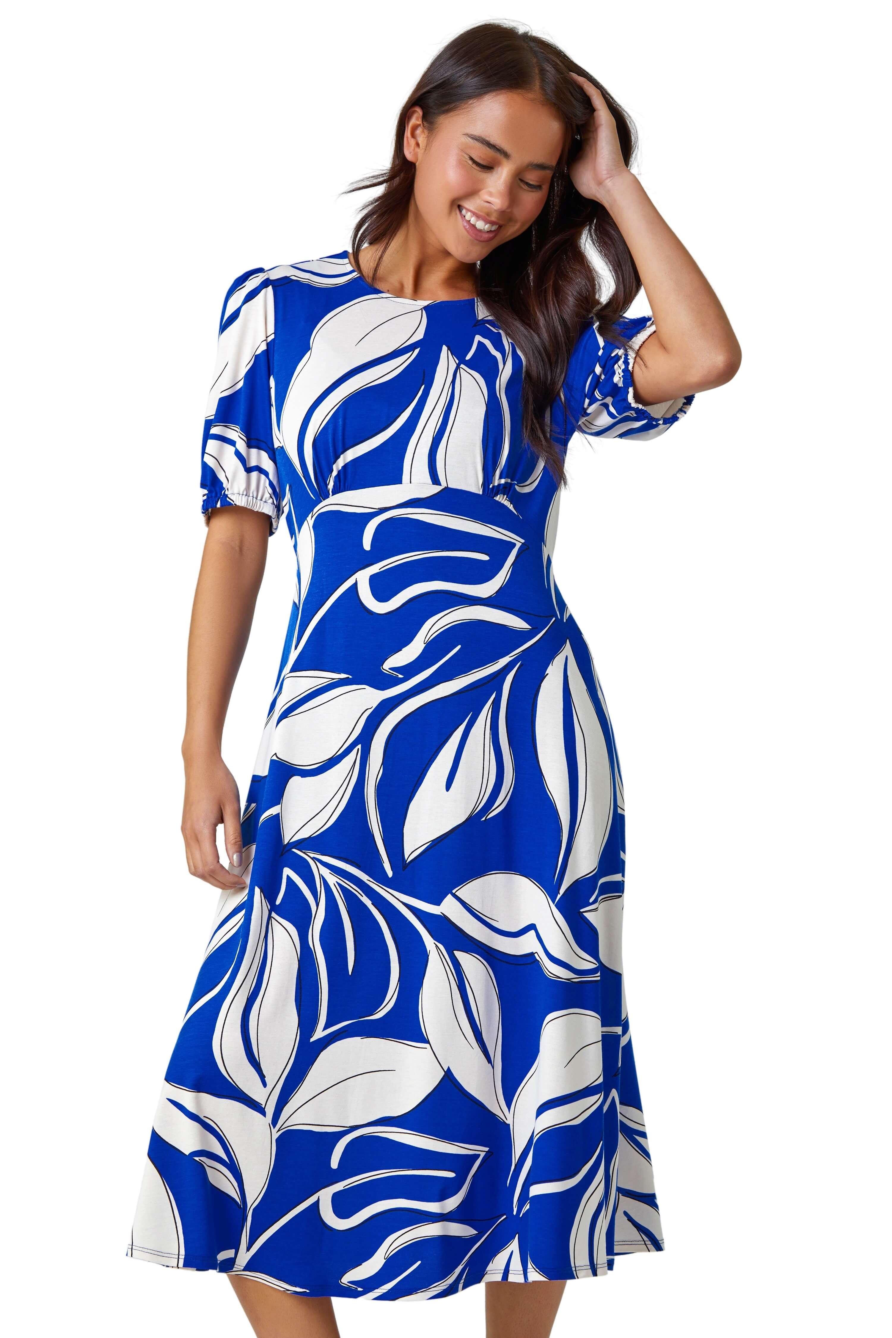 Эластичное платье миди Petite Leaf Roman, синий чайное платье из эластичного джерси с цветочным принтом roman синий