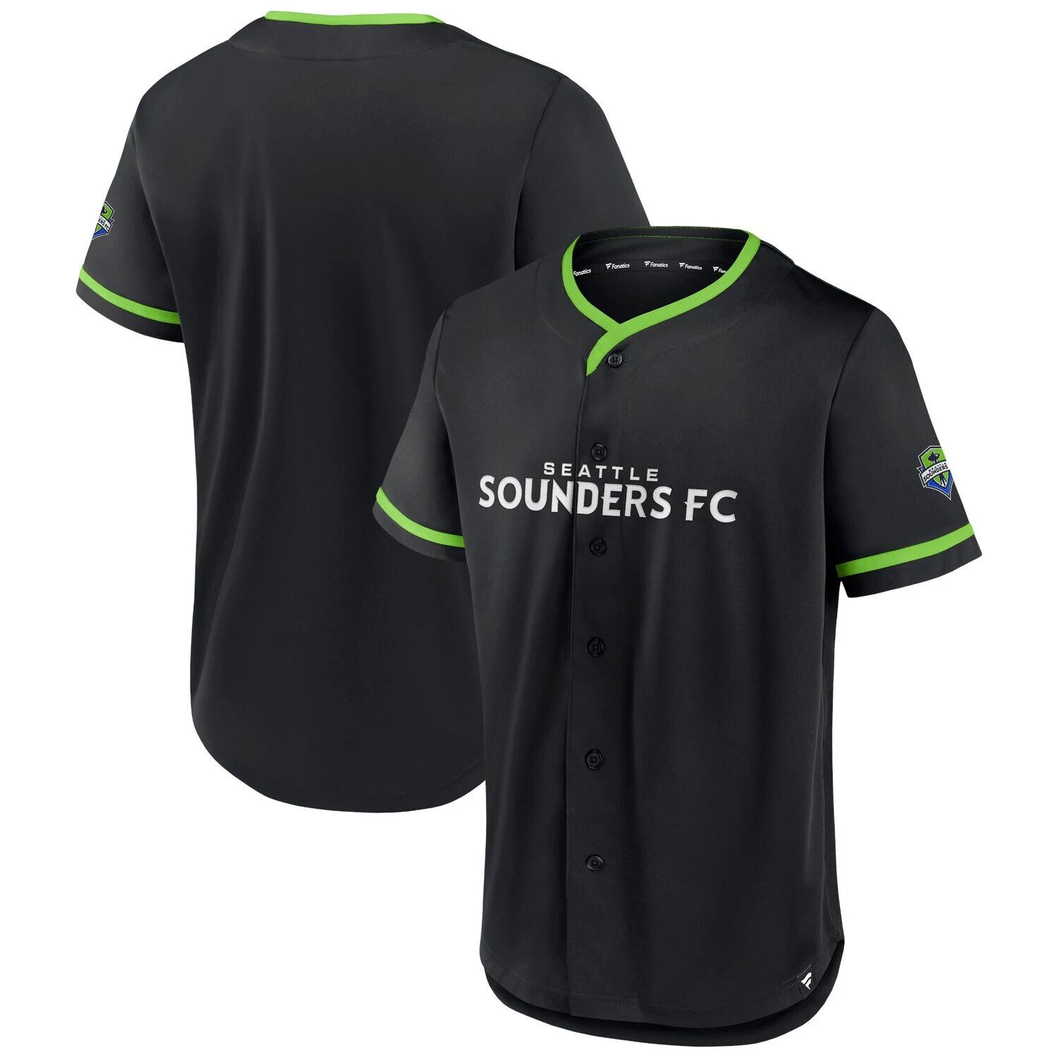 

Мужская бейсбольная майка Fanatics черного цвета с логотипом Rave Green Seattle Sounders FC Ultimate Player