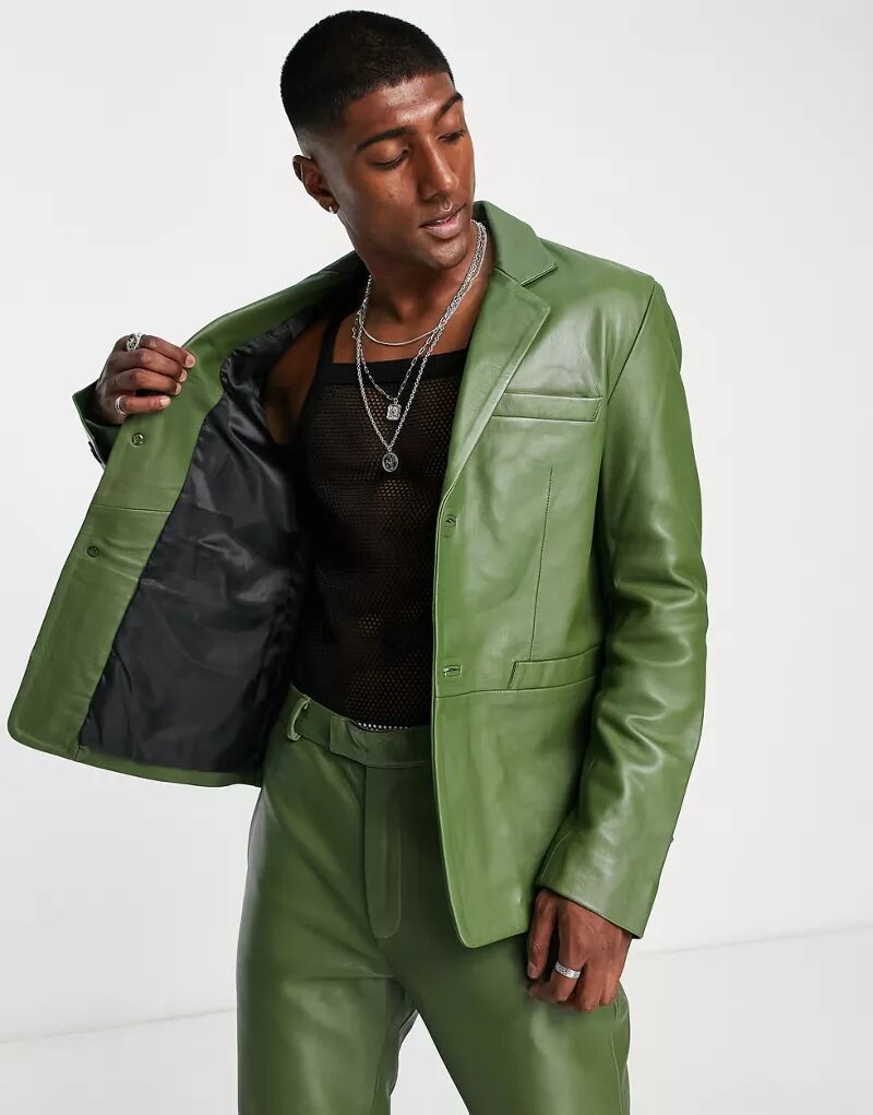 Зеленый кожаный пиджак Bolongaro Trevor