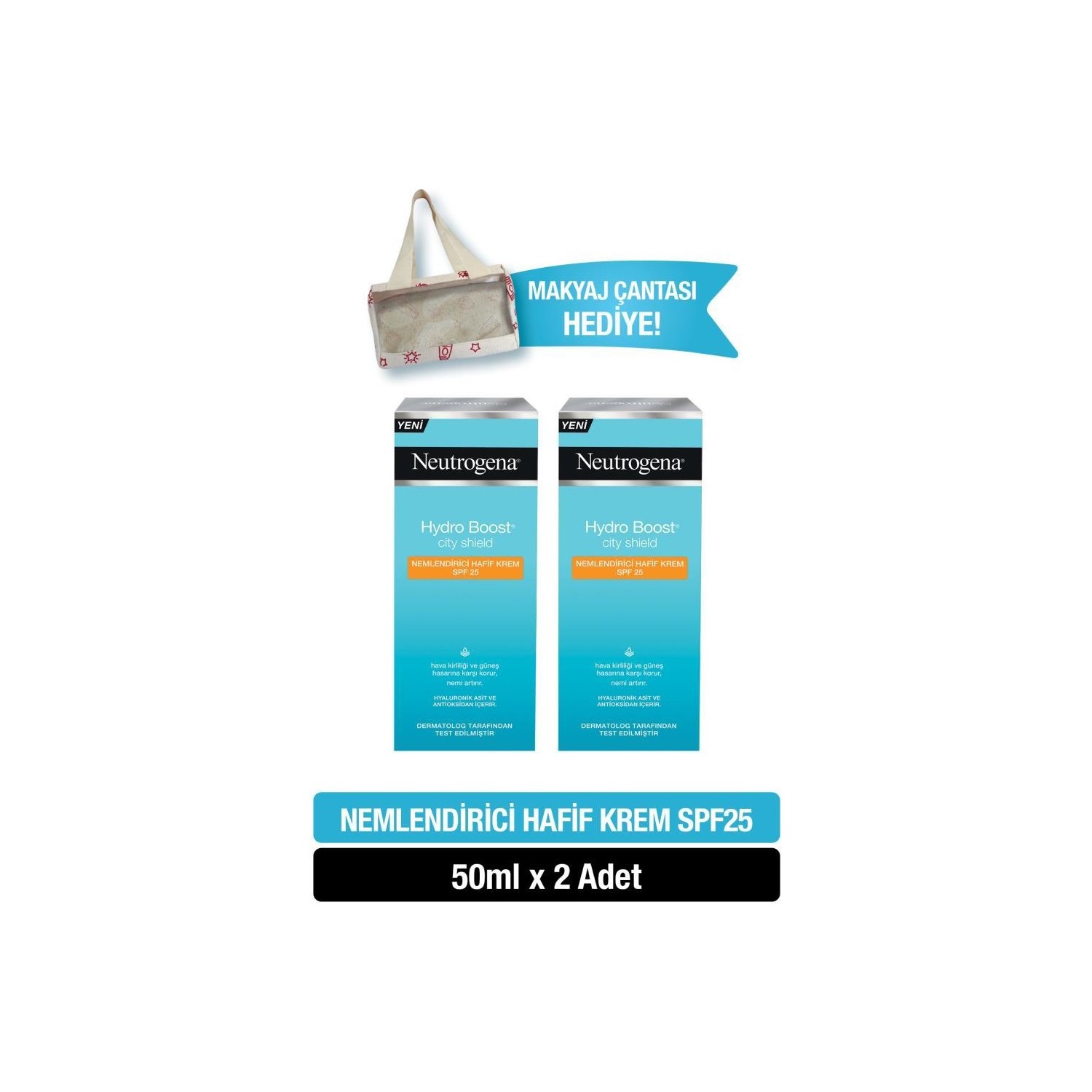 цена Крем Neutrogena Hydro Boost City Shield SPF25 увлажняющий с солнцезащитным кремом для лица, 2 упаковки по 50 мл