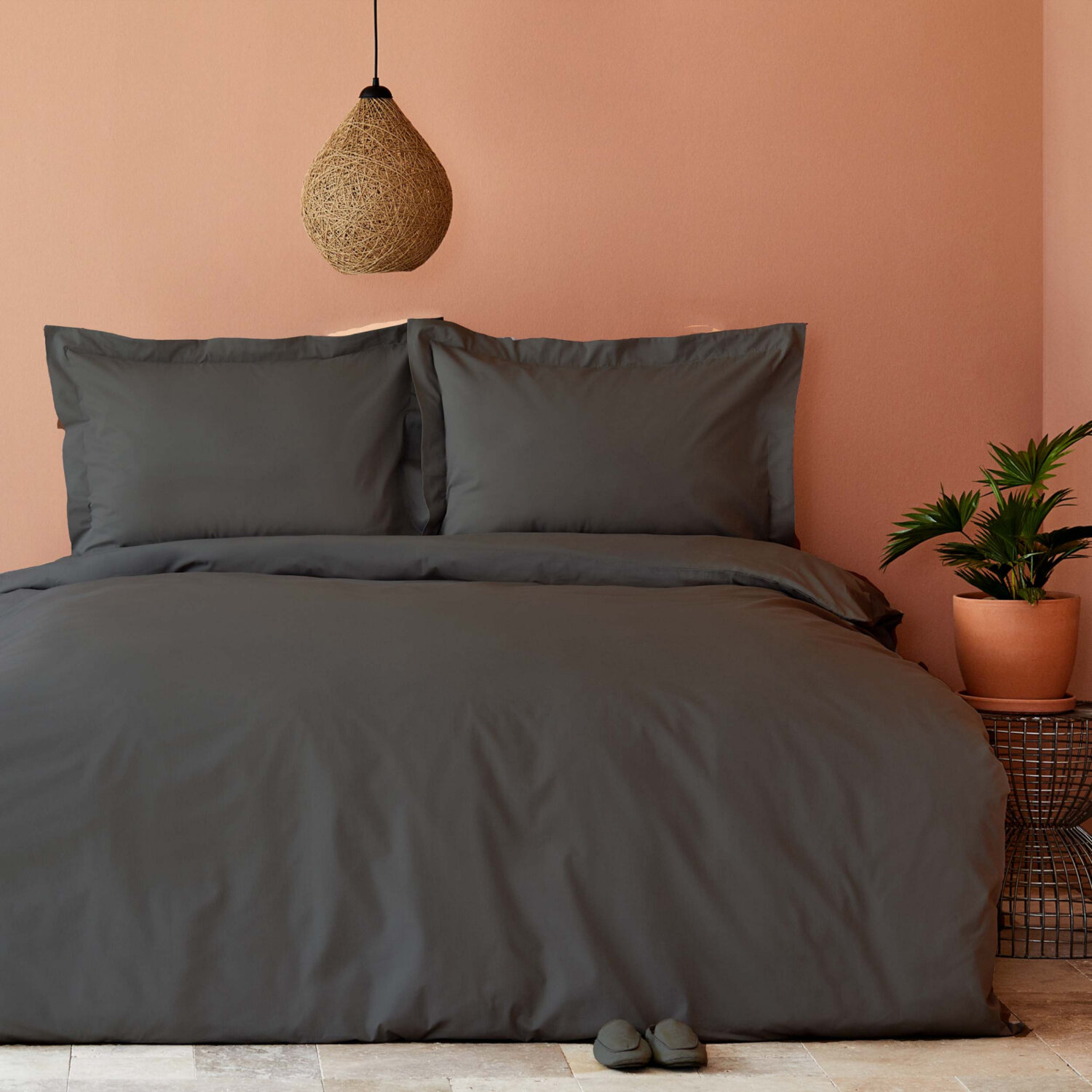Karaca Home Back To Basic Комплект постельного белья королевского размера из 100 % хлопка антрацитового цвета