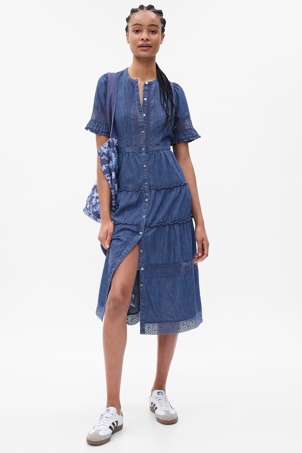 

LoveShackFancy джинсовое платье миди с каскадом Gap, синий