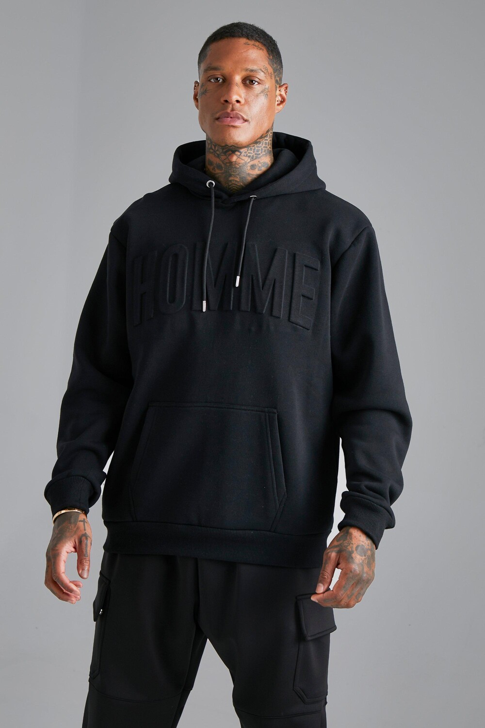 

Толстовка Oversize с тиснением Homme boohooMAN, черный