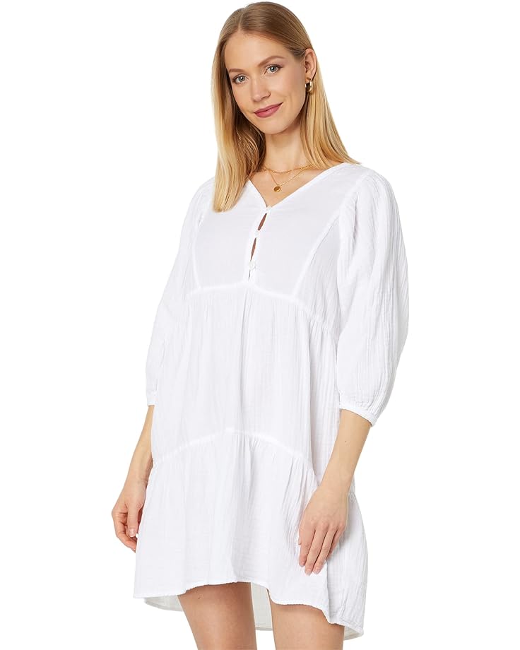 Платье Mod-o-doc Double Layer Gauze 3/4 Sleeve Boho Tiered, белый