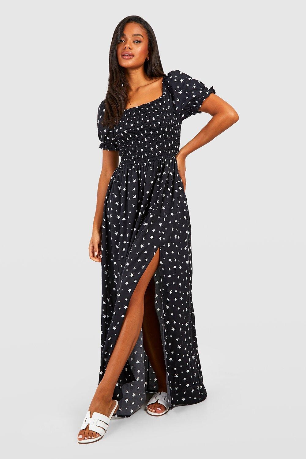 

Платье макси с рукавами star Boohoo, черный