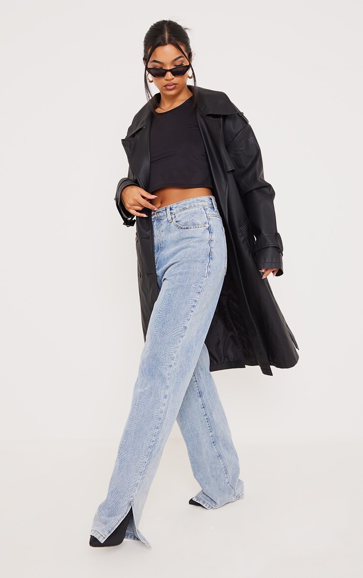 

PrettyLittleThing Черный эффектный тренч с пряжкой из искусственной кожи