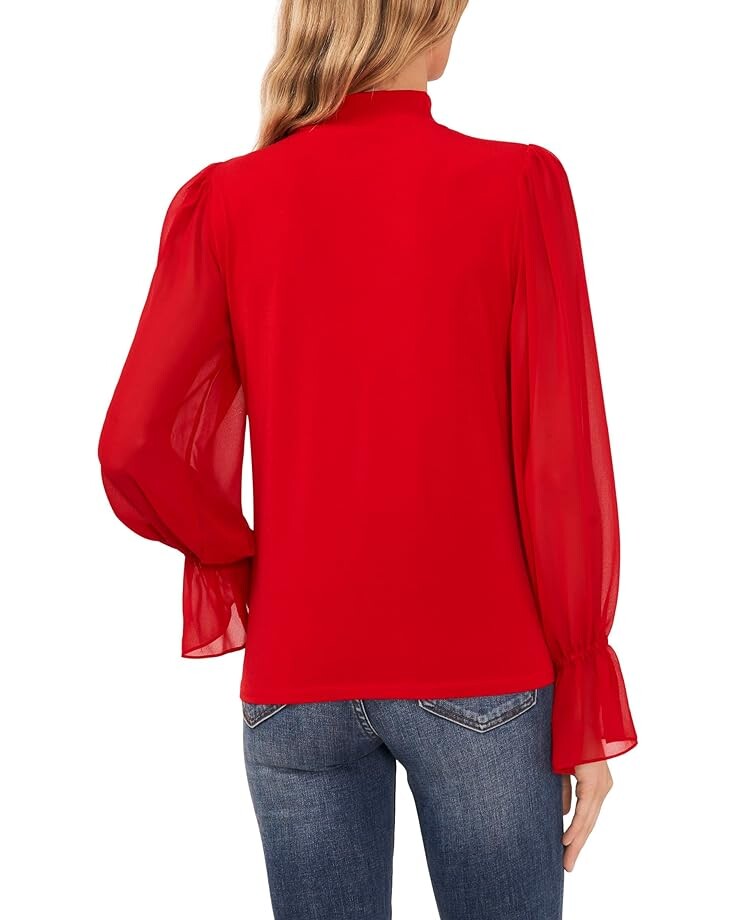 

Топ CeCe Mixed Media Mock Neck Knit Top, цвет Luminous Red