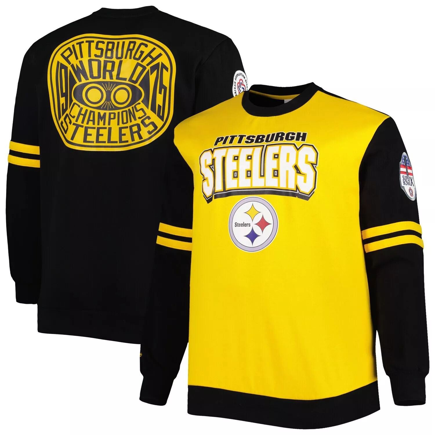 

Мужской пуловер Mitchell & Ness Black/Gold Pittsburgh Steelers Big & Tall 1975 World Champions