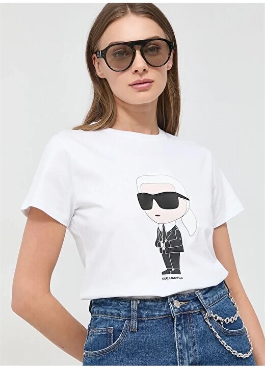 

Белая женская футболка с круглым вырезом и принтом 230W1700 Karl Lagerfeld, белый