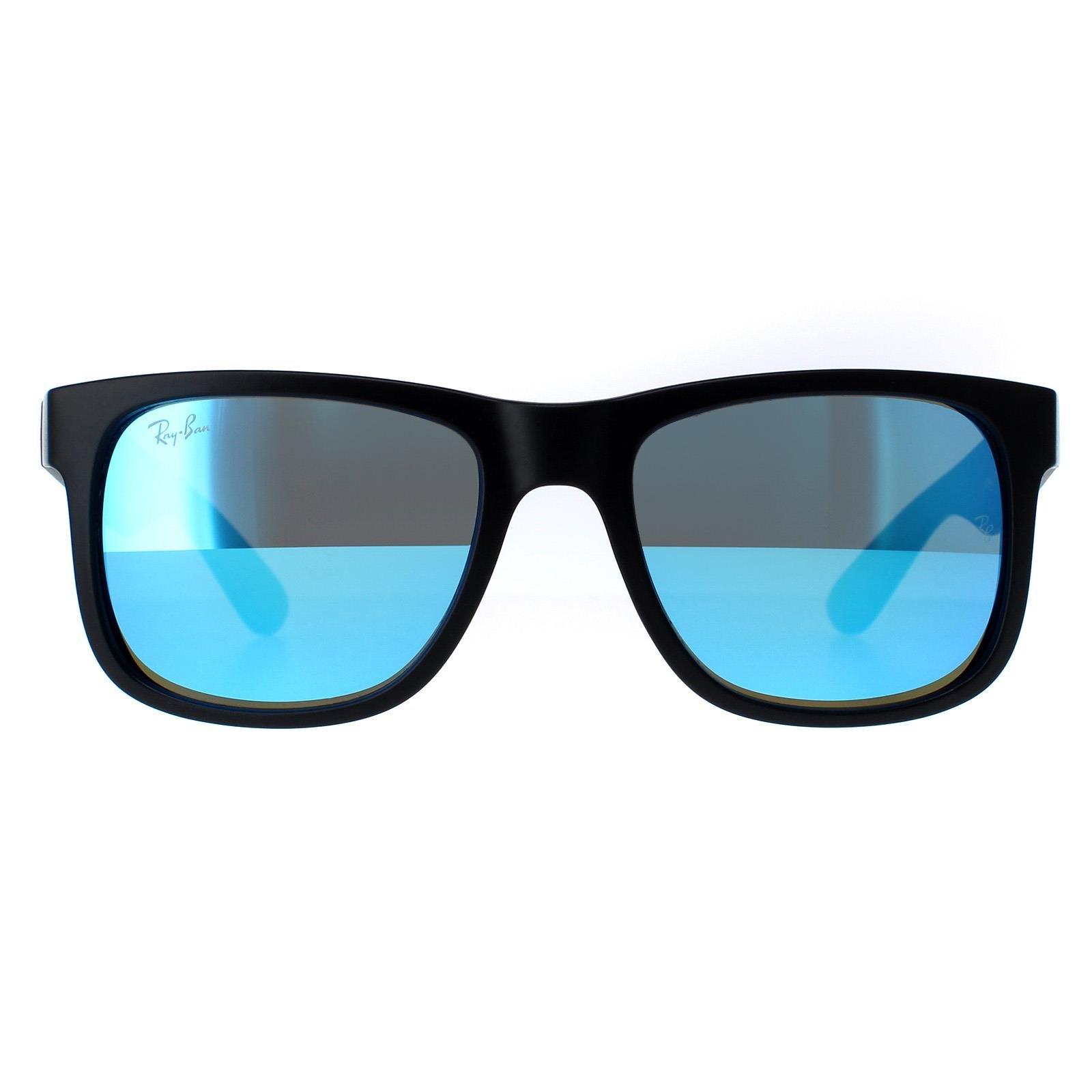Прямоугольные резиновые черные синие зеркальные солнцезащитные очки Justin 4165 Ray-Ban, черный
