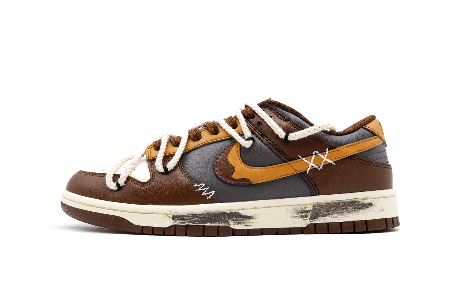 

Кроссовки Nike Dunk Skateboarding Shoes Women's Low-top Brown/White, коричневый