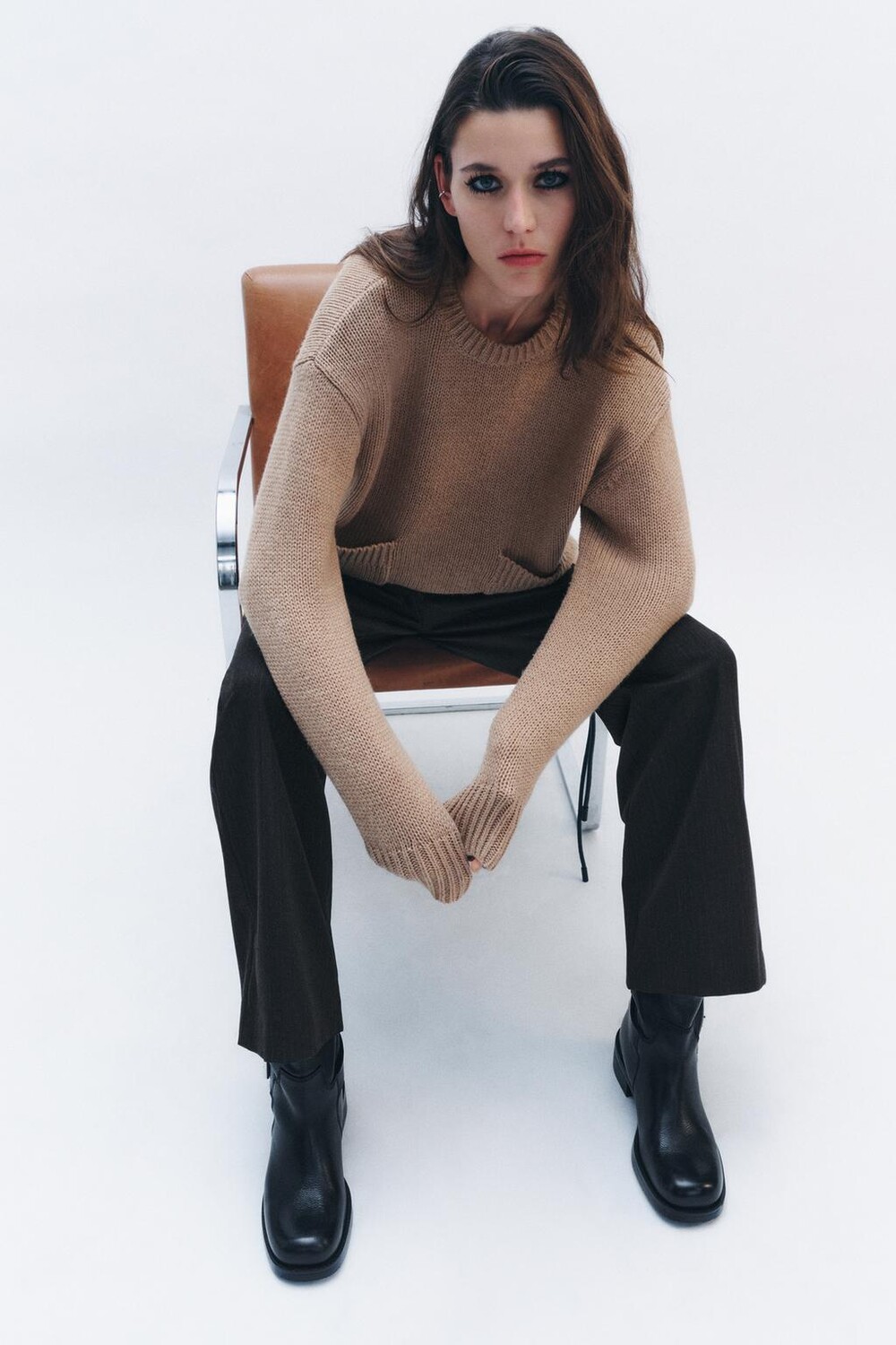 

Брюки прямые полоски ZARA, серый