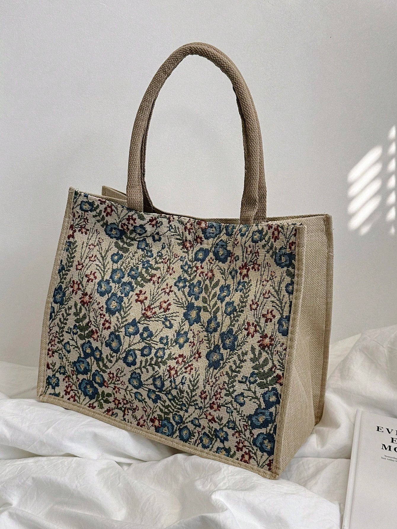 Женская модная портативная большая сумка большой емкости, многоцветный сумка шоппер с цветочным рисунком и двойной ручкой preppy бежевый