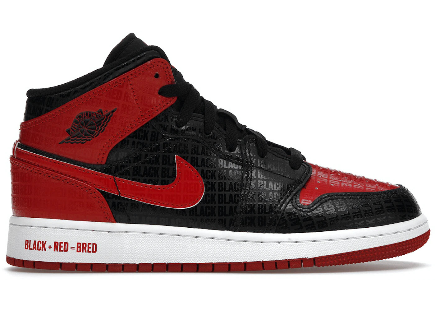 

Кроссовки подростковые Nike Air Jordan 1 Mid Bred Text, черный / красный / белый