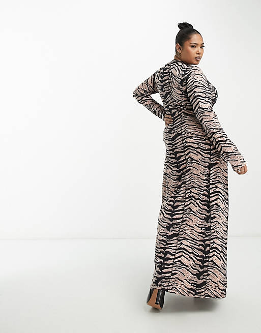 Платье миди с высоким воротником и контрастной строчкой ASOS DESIGN Curve с животным принтом платье панинтер для офиса 46 размер