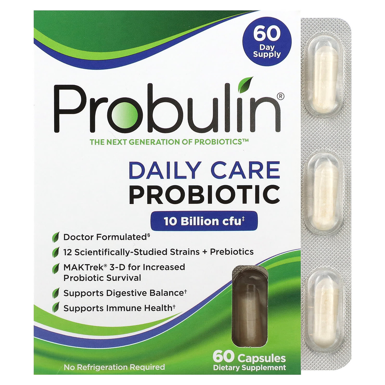 

Пробиотик для ежедневного ухода, 10 млрд КОЕ, 60 капсул, Probulin