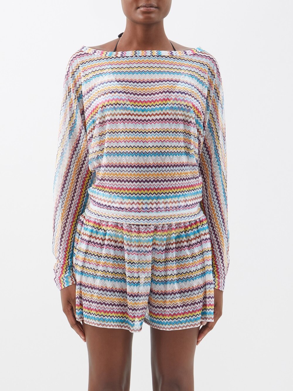 

Полосатый топ открытой вязки с вырезом лодочкой Missoni, мультиколор