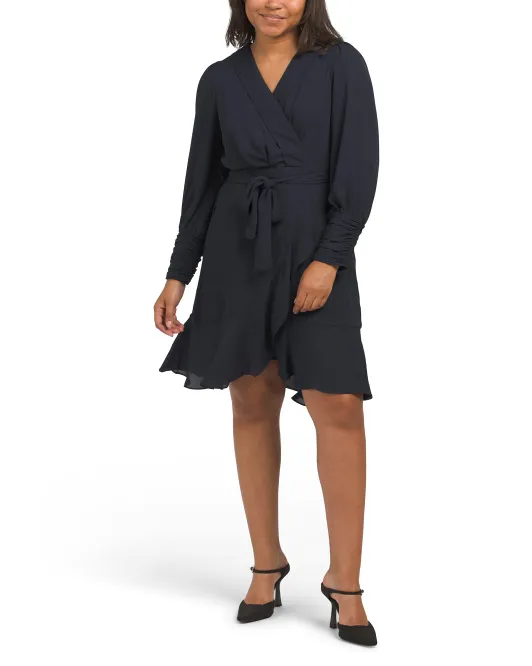 

Мини-платье с искусственным запахом и рюшами на манжетах со сборками Nanette Nanette Lepore, темно-синий