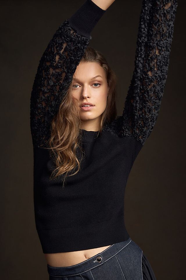 

Свитер Anthropologie с декоративными рукавами, черный