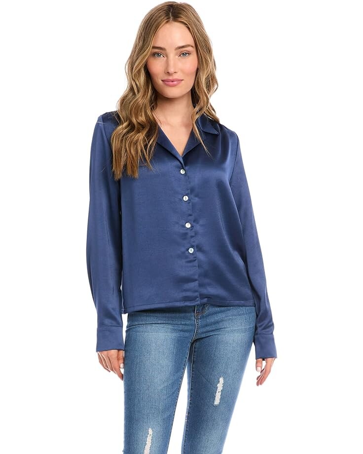 

Рубашка Karen Kane Long Sleeve Button-Up Shirt, цвет Indigo