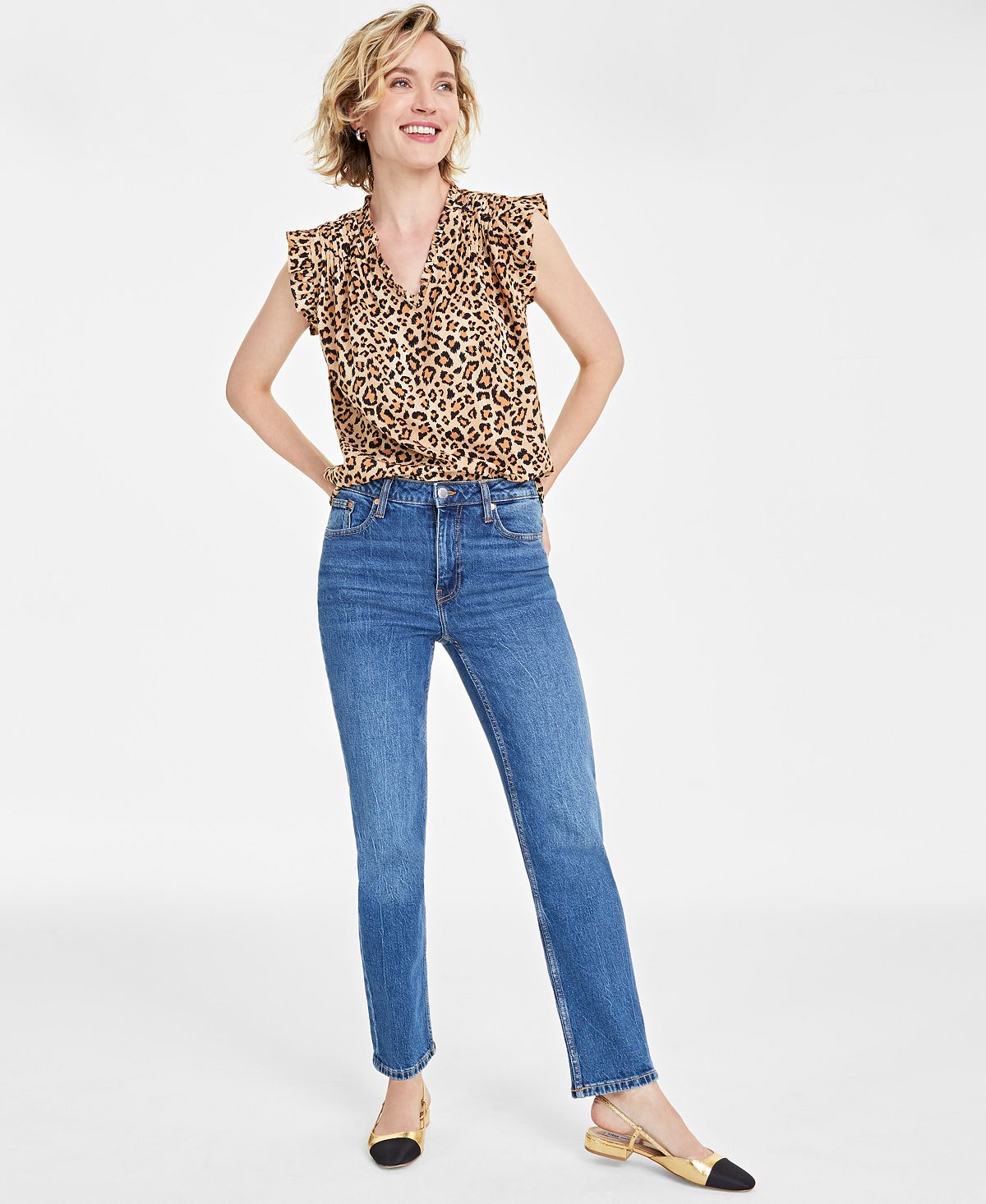 цена Женские джинсы прямого кроя с высокой посадкой, стандартной и короткой длины On 34th