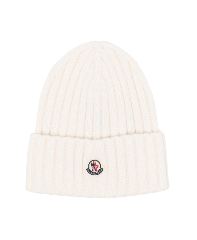 

Шапка бини в рубчик с логотипом Moncler, белый