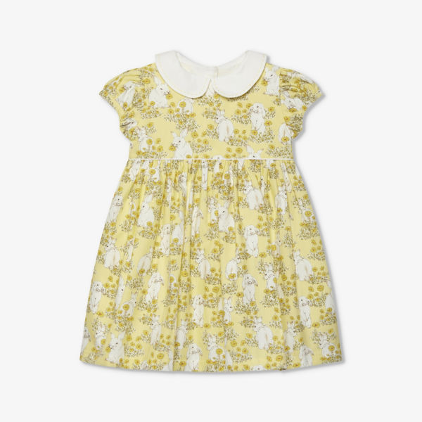 Хлопковое платье с принтом «зайчик» 3–24 месяца Trotters, желтый