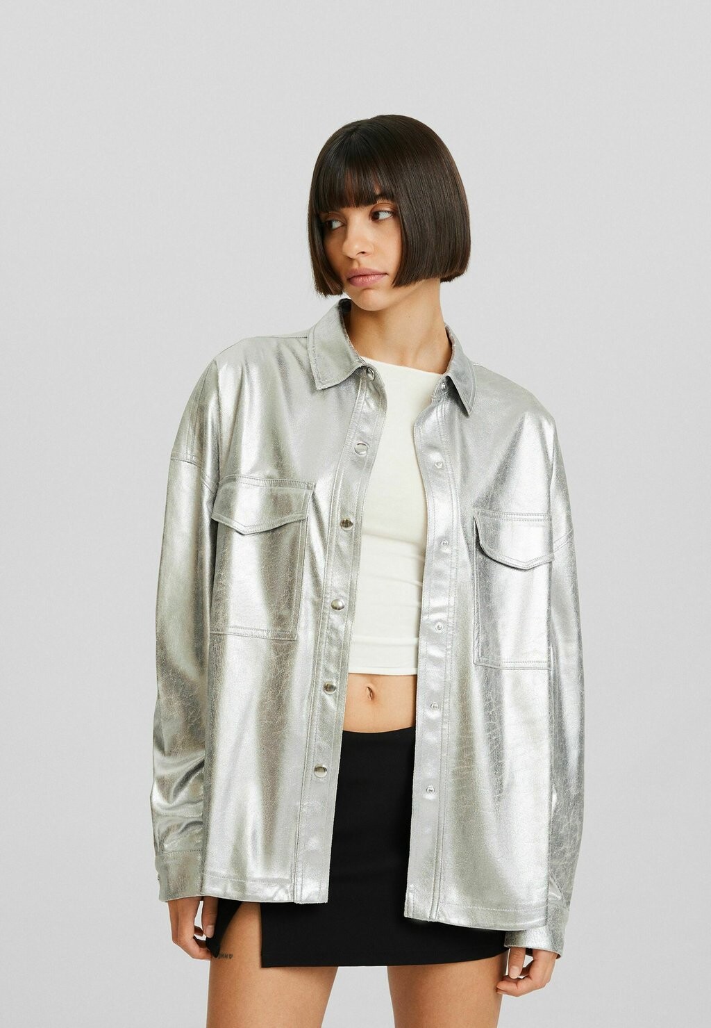 

Рубашка Long Sleeve Oversize Bershka, цвет metallic grey