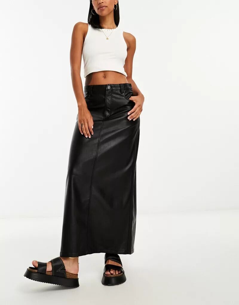 

Черная юбка макси из искусственной кожи Free People