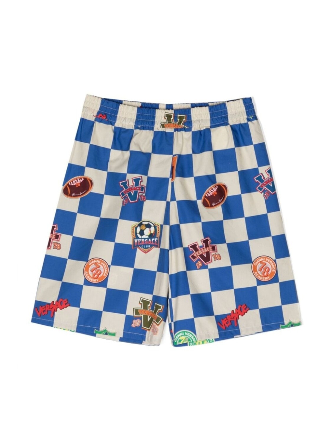 

Versace Kids клетчатые шорты с графичным принтом, синий