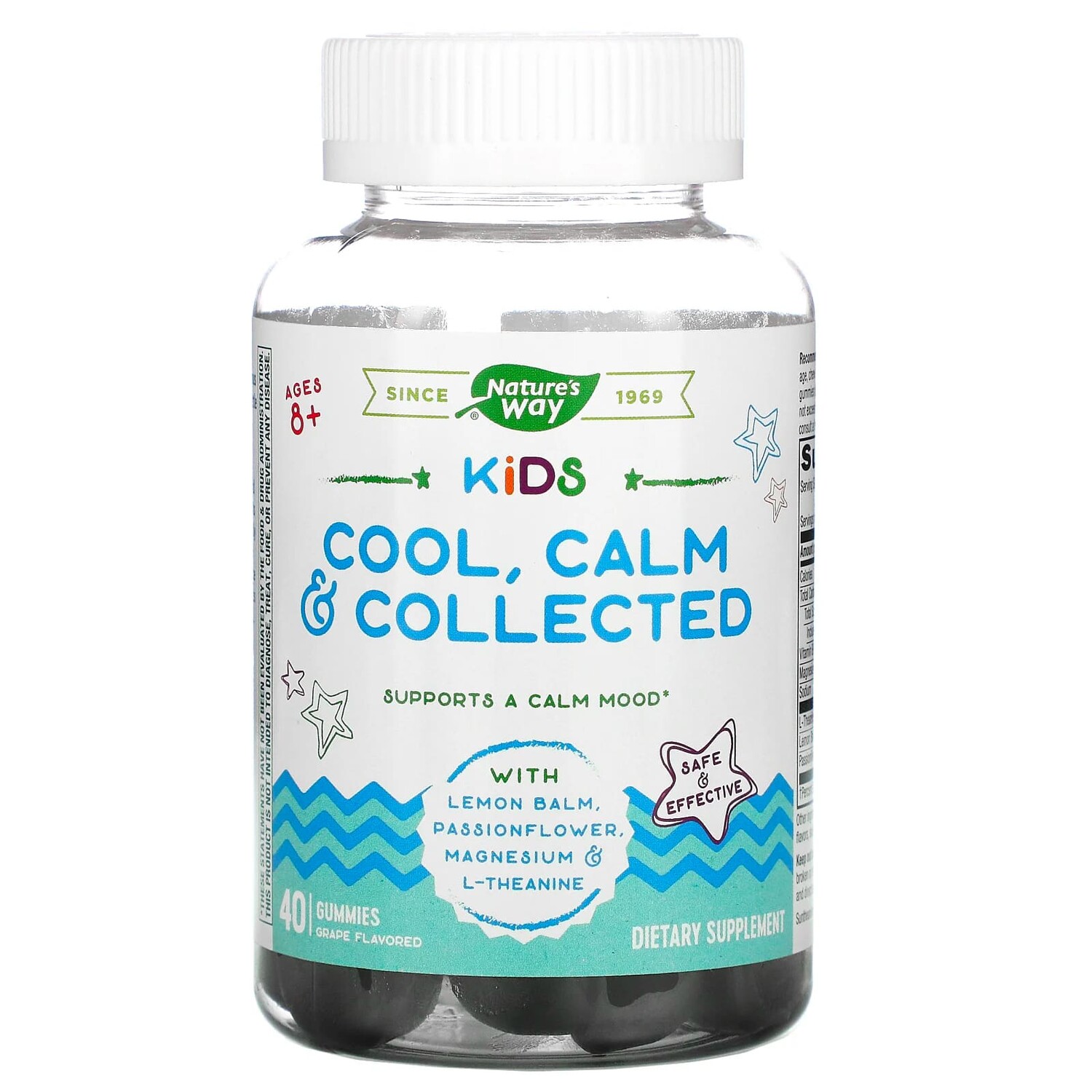 

Kids, Cool, Calm & Collected, успокаивающее средство для детей старше 8 лет, виноградный вкус, 40 жевательных конфет, Nature's Way