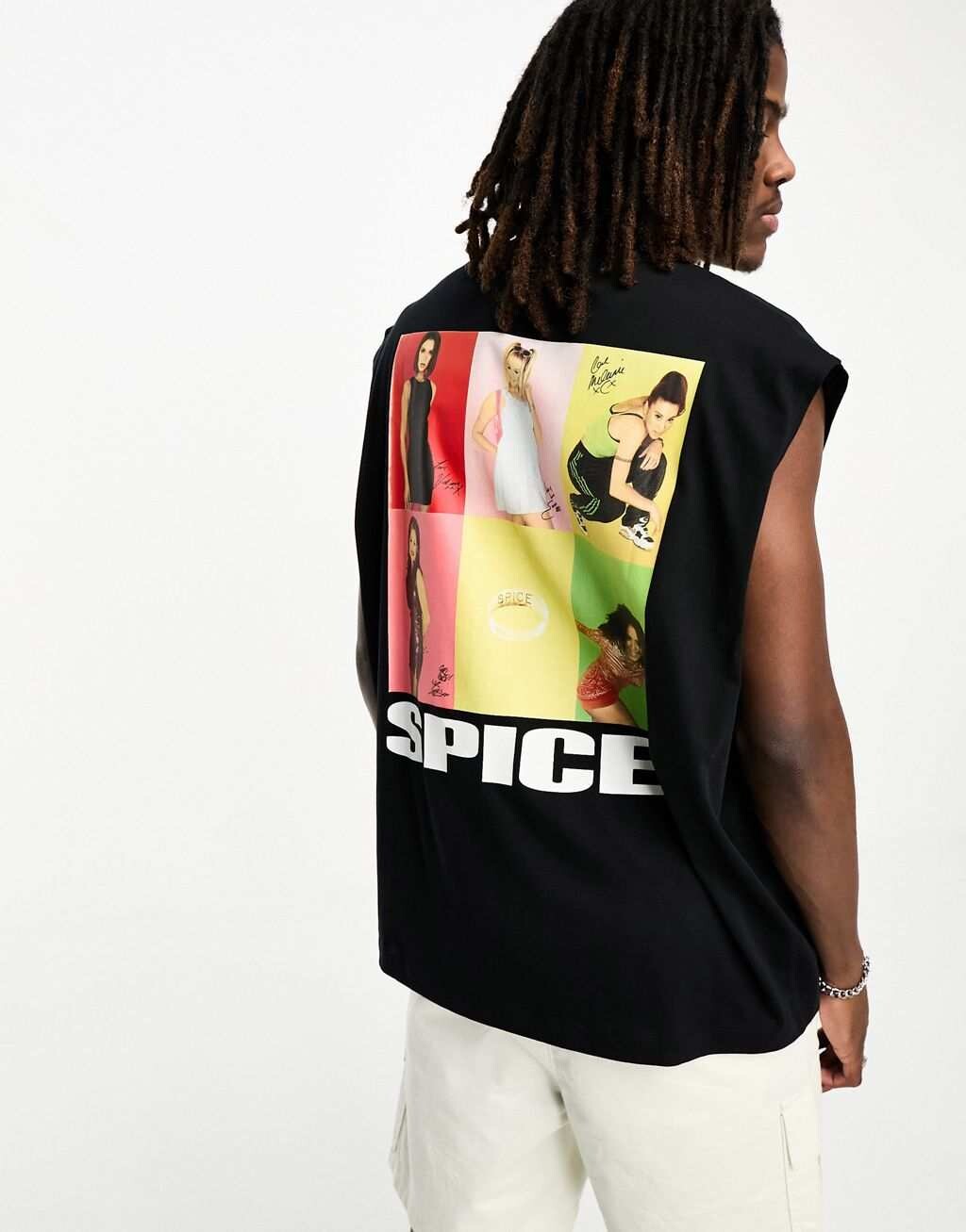 

Черная оверсайз-футболка без рукавов с принтом Spice Girls ASOS DESIGN