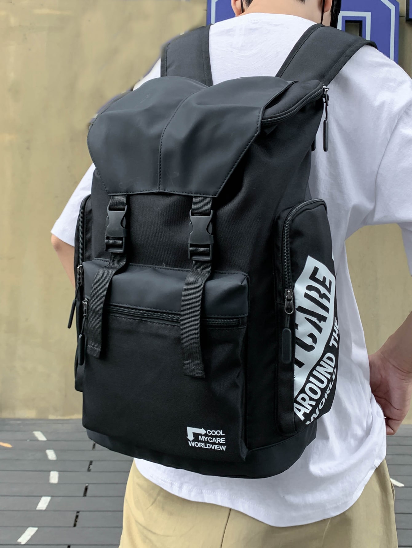 Мужской рюкзак с пряжкой и декоративным клапаном, черный khamзат smesh долговечное уютное одеяло рюкзак на плечо 17 дюймов винтажный спортивный повседневный графический