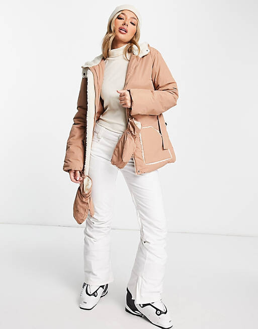 

Светло-коричневая куртка-пуховик на подкладке с варежками Missguided Ski borg