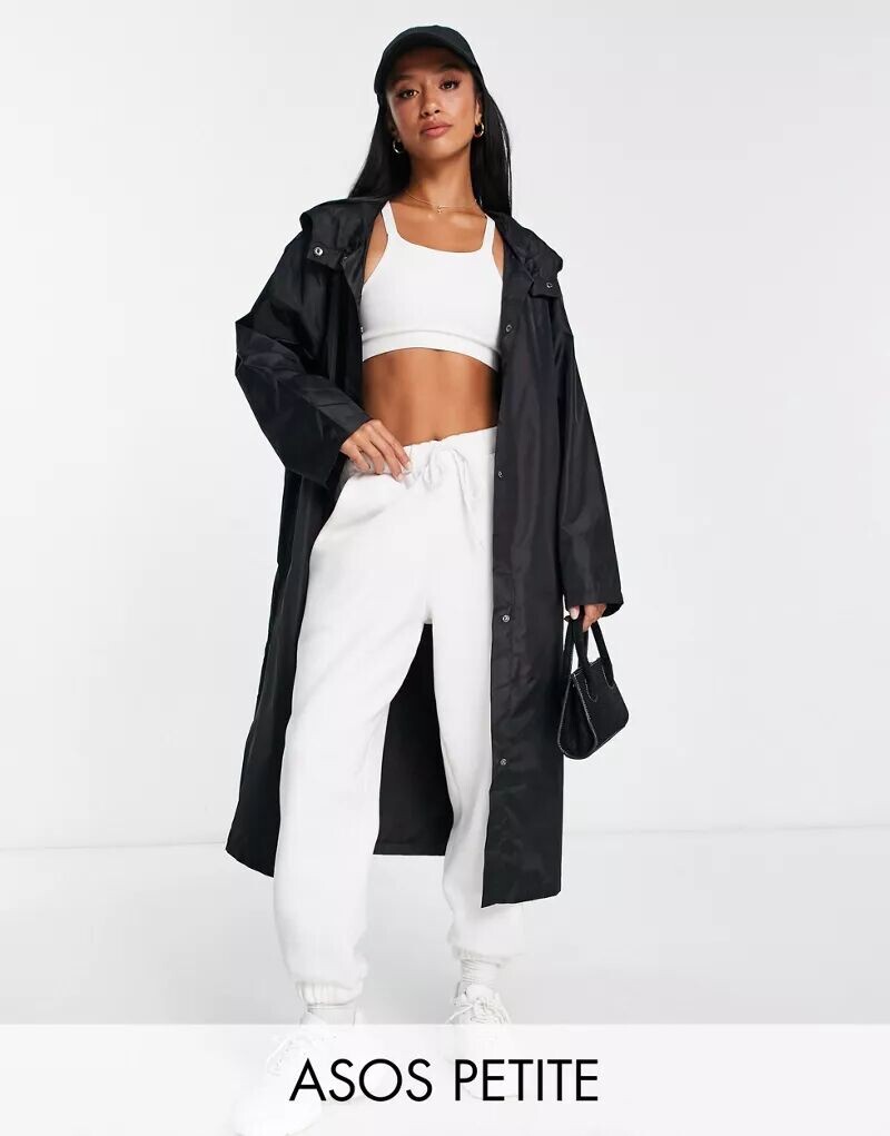 

Черная длинная непромокаемая парка ASOS DESIGN Petite