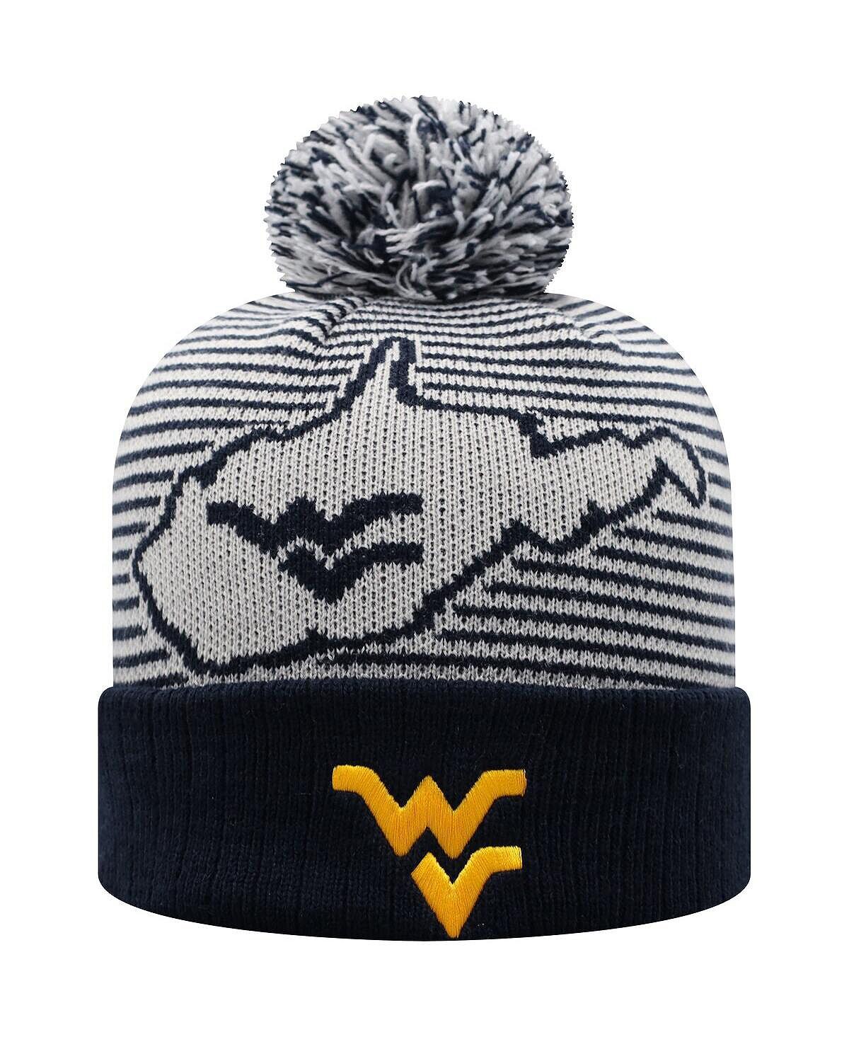 

Мужская темно-синяя вязаная шапка West Virginia Mountaineers Line Up с манжетами и помпоном Top of the World
