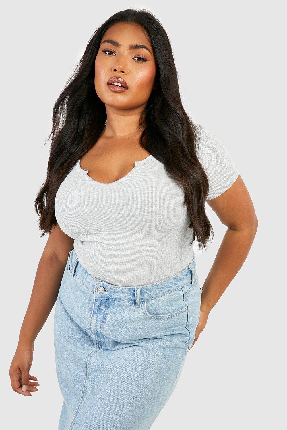 

Боди plus notch с короткими рукавами Boohoo, серый