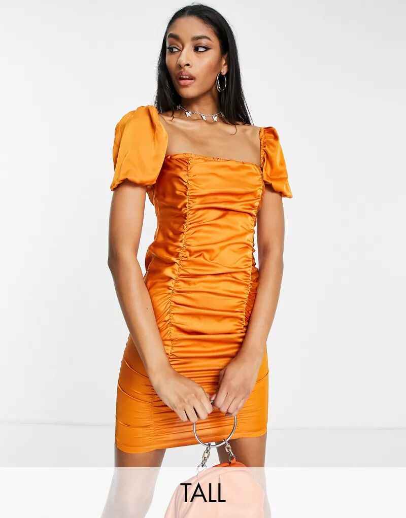 Оранжевое атласное платье мини с квадратным вырезом NaaNaa мате cbse naranja 100 г