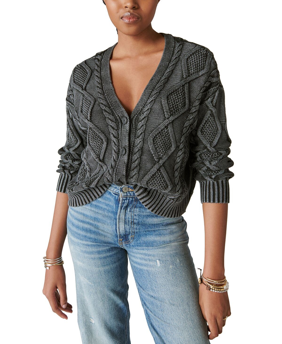 

Женский кардиган с длинными рукавами, вышитый косами Lucky Brand